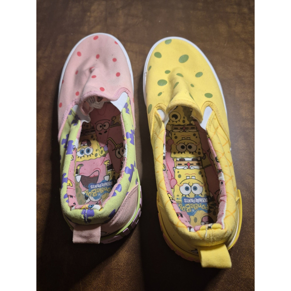 Mens size 9.5 Spongebob SquarePants & Patrick Canvas Slip On Shoes Pink Yellow - Picture 5 of 7
